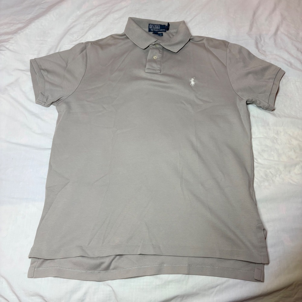 Polo Ralph Lauren Mens Custom Fit Cotton Polo Shirt Gray Taupe Medium M Logo